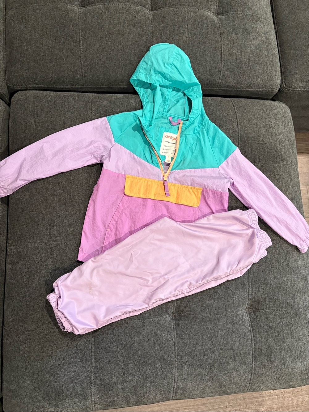 Cat & Jack Girls Colorblock Windbreaker Set in Teal, Lavender & Yellow